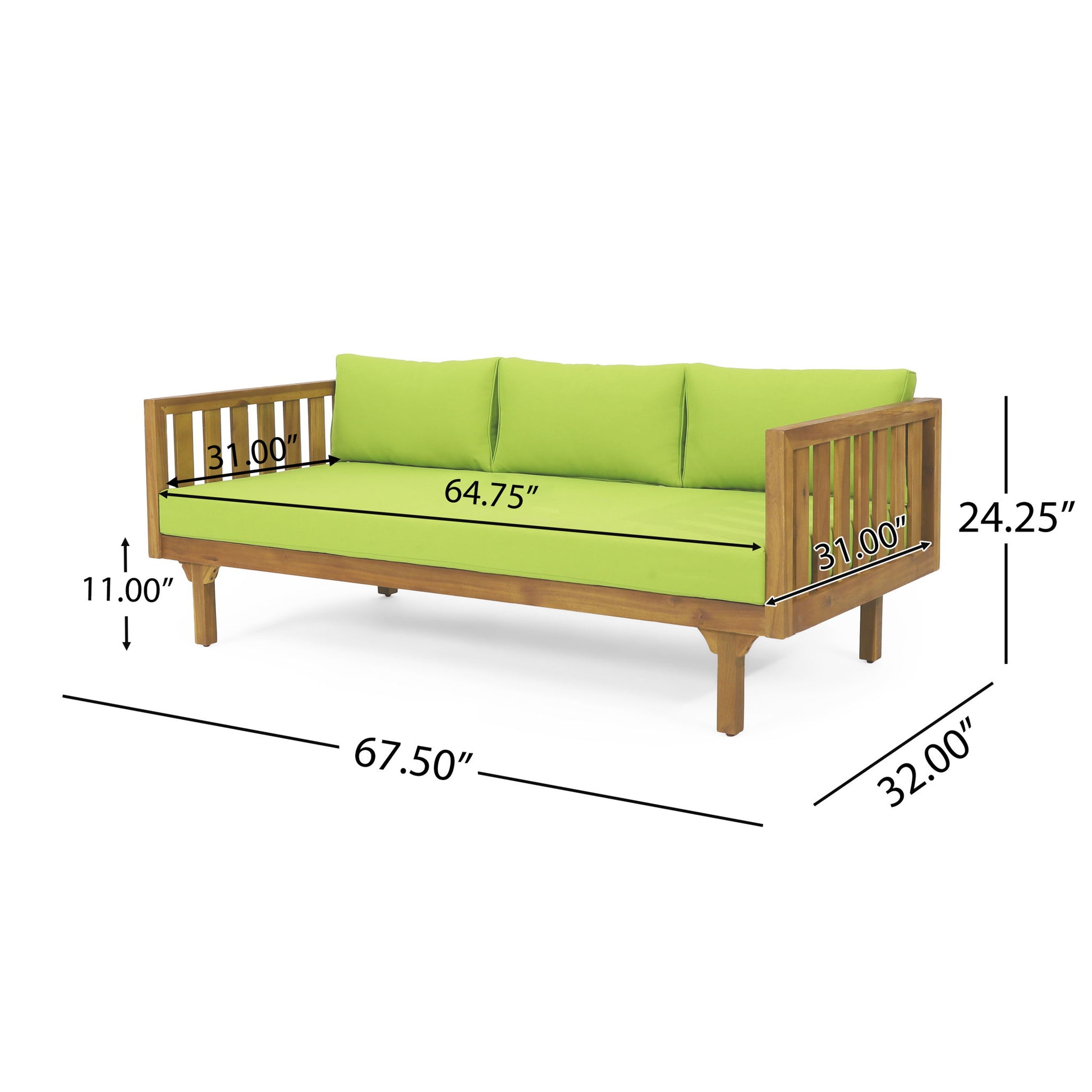Claremont - 3 Seater Daybed Teak Acacia Wood Water Resistant Cushions Noble House