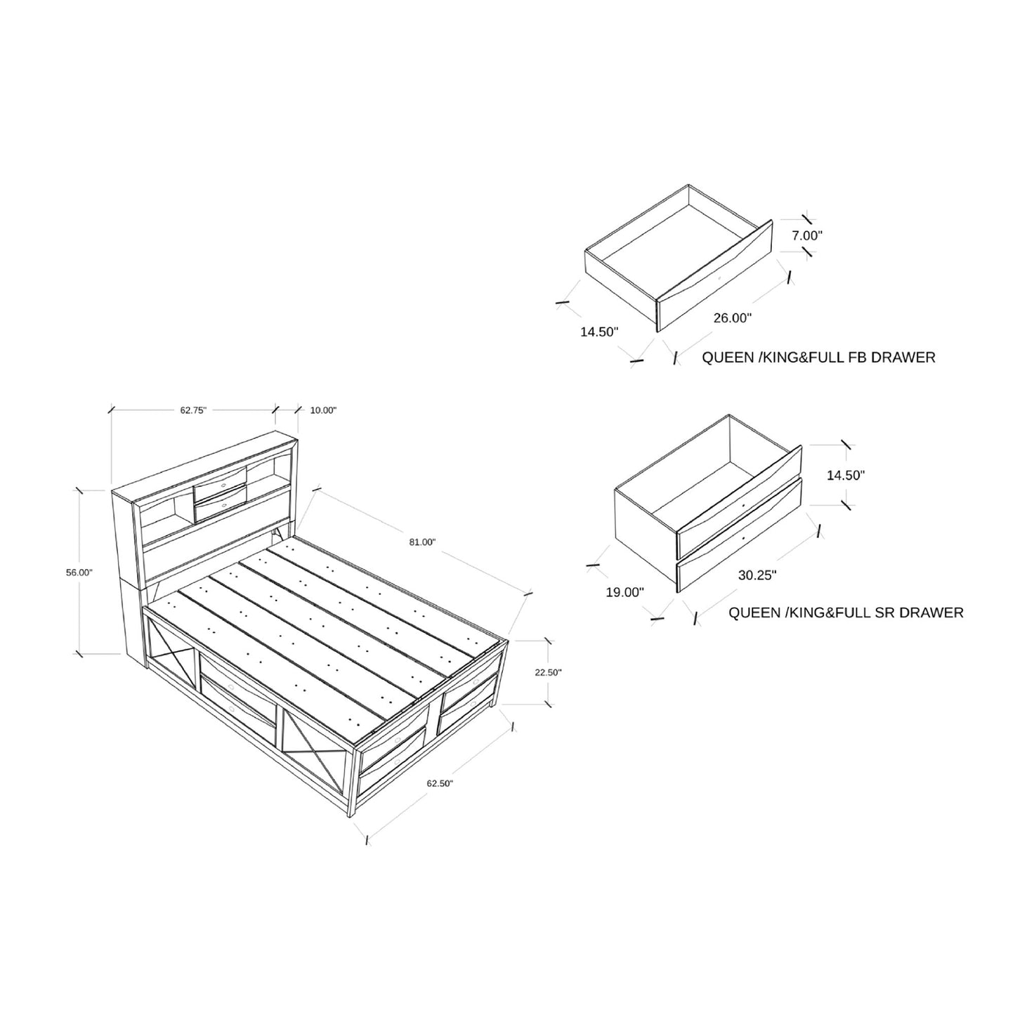 Lucille - 5 Piece Bedroom Set With Storage Drawers And Bookcase Headboard Global Furniture USA