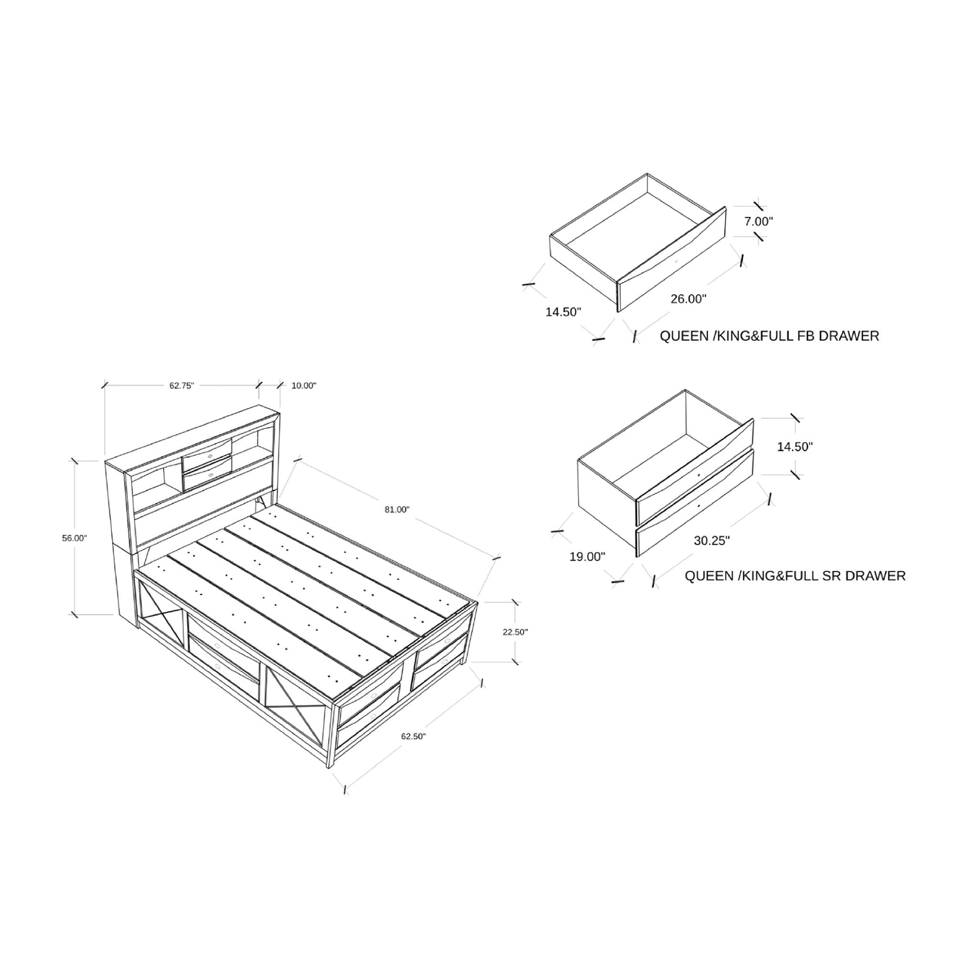 Lucille - 5 Piece Bedroom Set With Storage Drawers And Bookcase Headboard Global Furniture USA