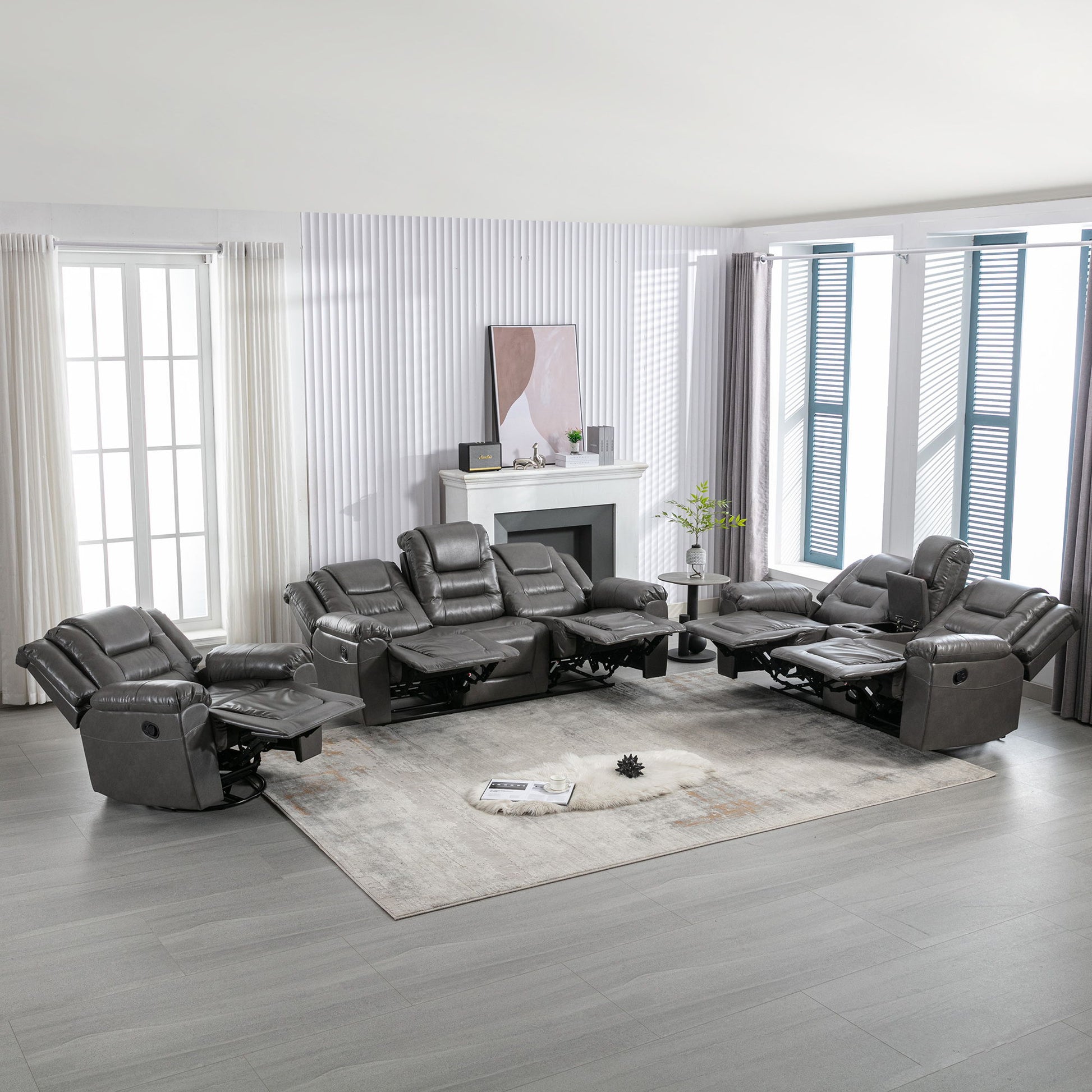 Home Theater Recliner Set Manual Recliner Chair With Wide Armrest, Two Built-In Cup Holders For Living Room Hearth and Haven