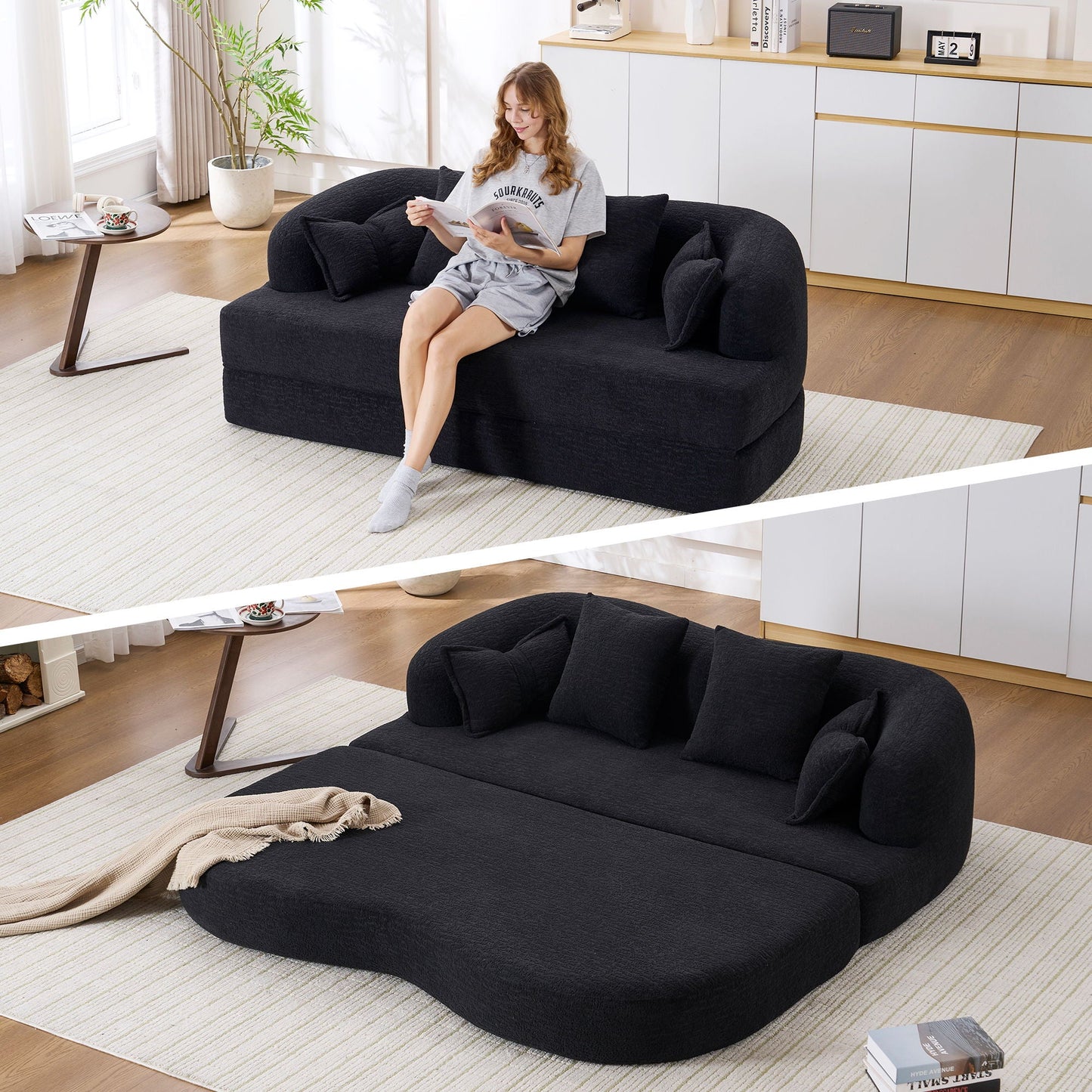 Foldable Sofa Bed, Boneless Couch Convertible Sleeper With 4 Pillows Home Essentials