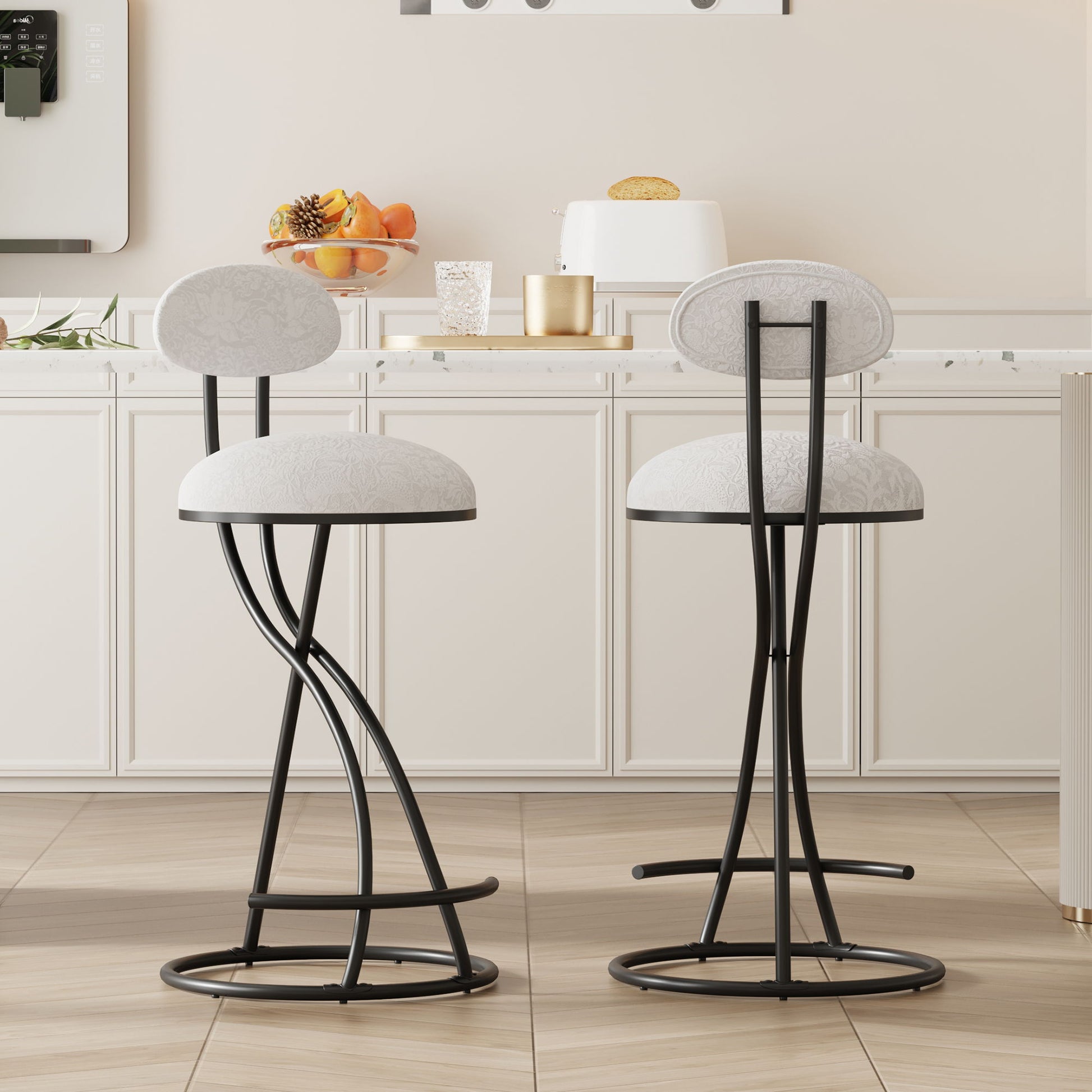Round Print Bar Stools Upholstered Chairs For Kitchen (Set of 2) Home Essentials
