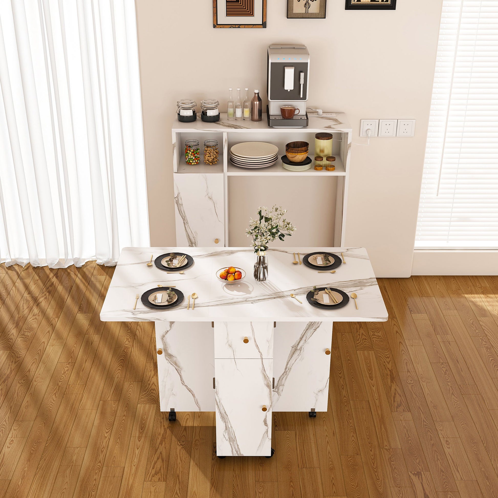 Multifunctional Folding Dining Table With Wall-Mounted Sideboard & Storage Home Essentials