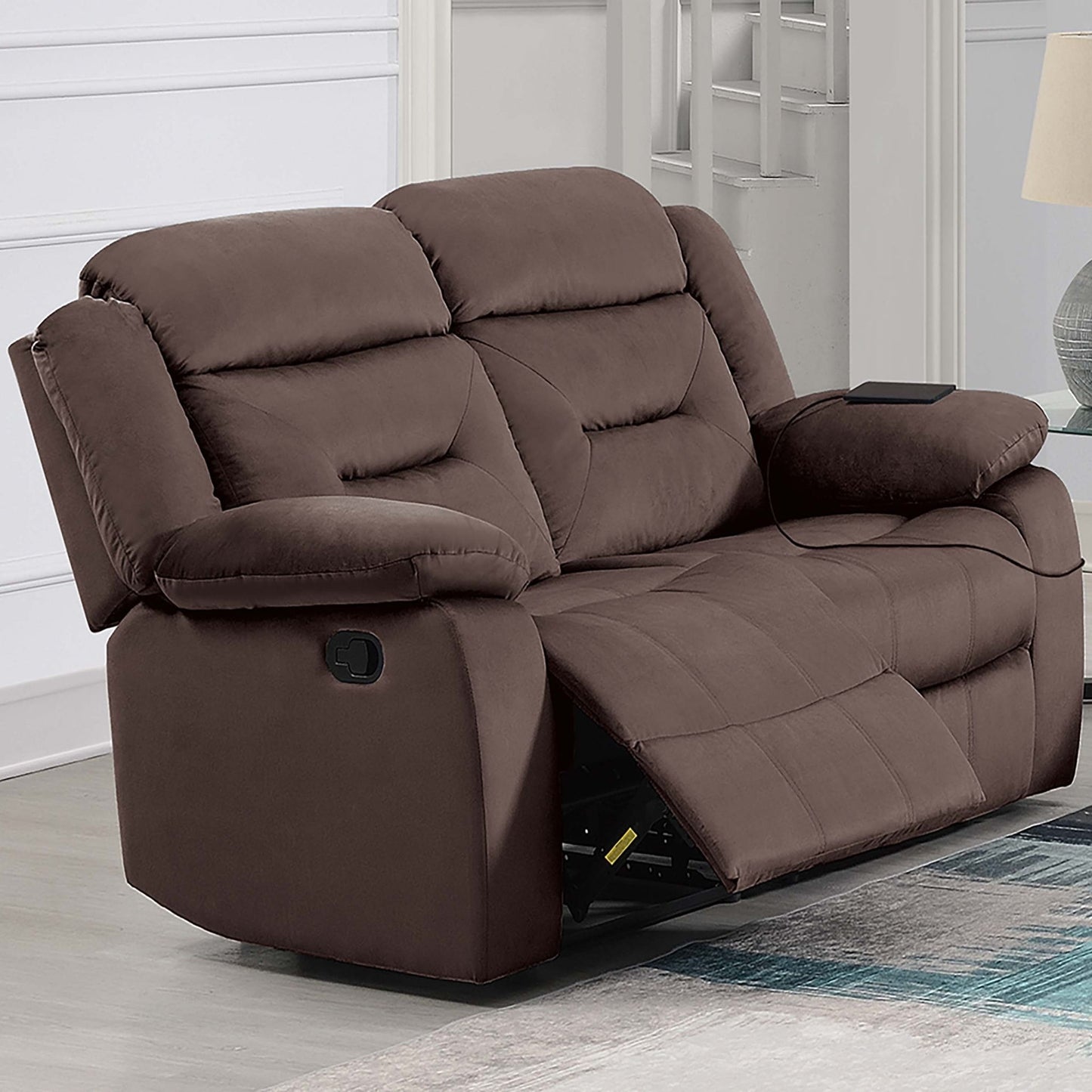 Modern Loveseat With Pillow Arms, Plush Backrest, Horizontal Tufting, USB Port Home Essentials