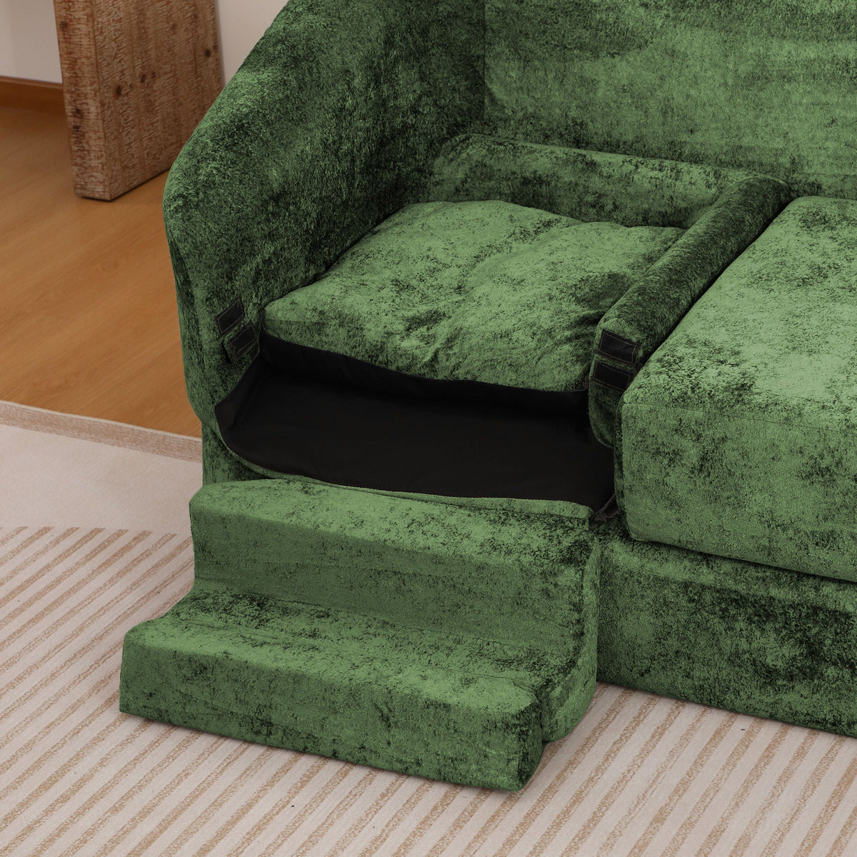3 Seater Sofa With Built In Pet Bed Nook, Curved Design And 2 Throw Pillows Home Essentials