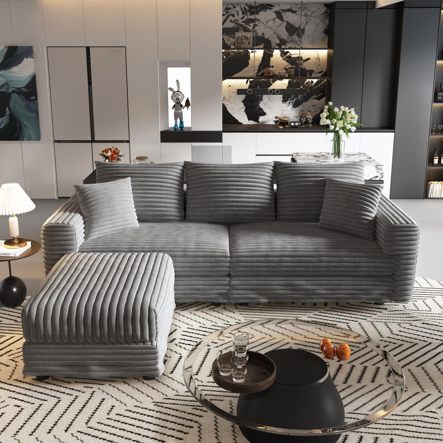 Convertible Deep Seat Sofa With Soft Pillows And Ottomans Home Essentials