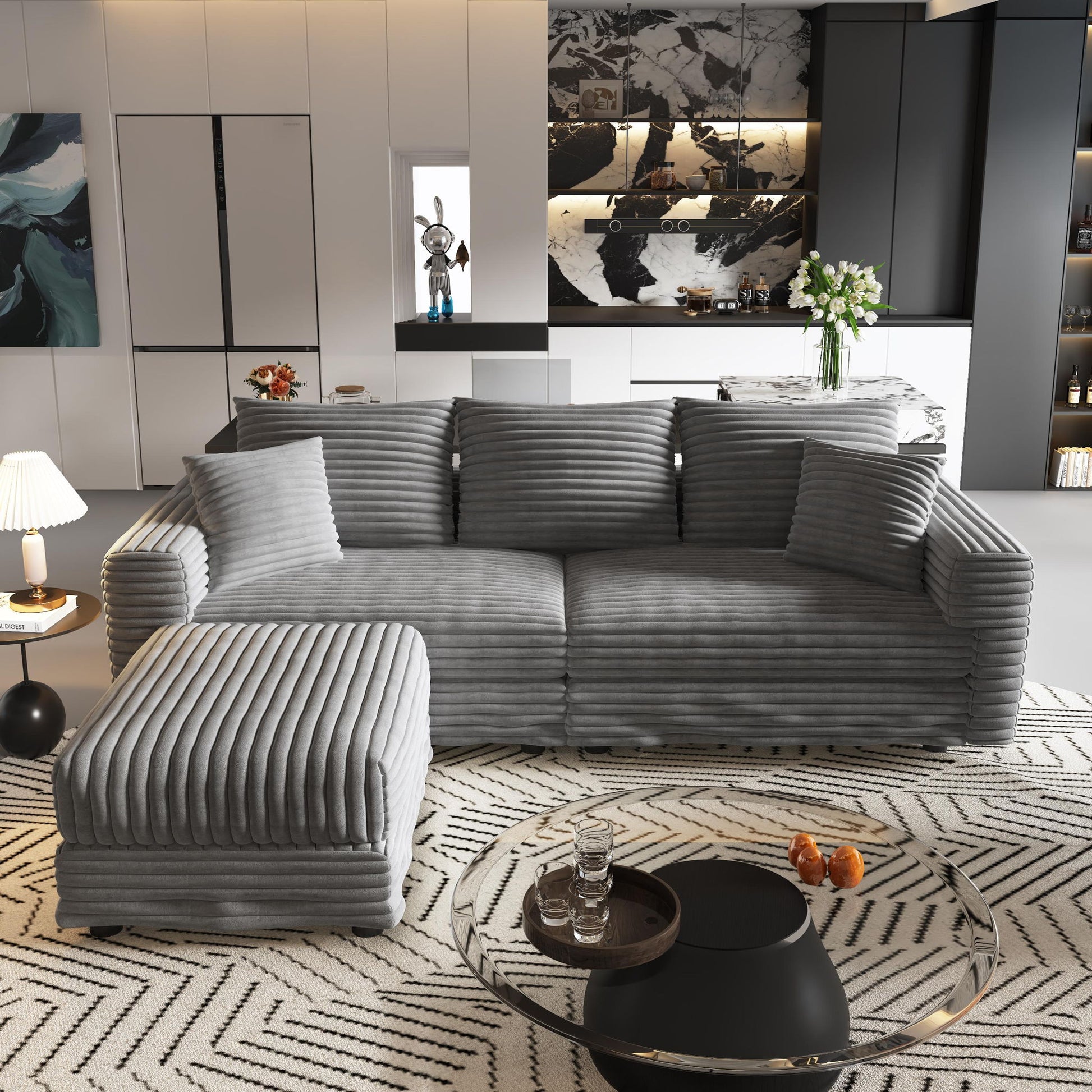 Convertible Deep Seat Sofa With Soft Pillows And Ottomans Home Essentials