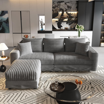 Convertible Deep Seat Sofa With Soft Pillows And Ottomans Home Essentials