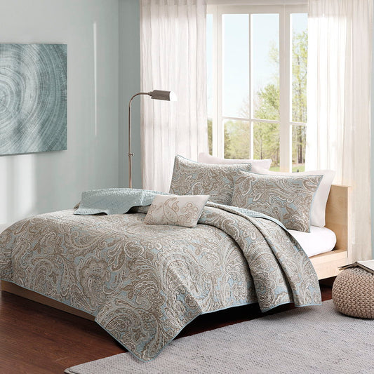 Ronan - King 4 Piece Coverlet Set - Blue Madison Park Pure
