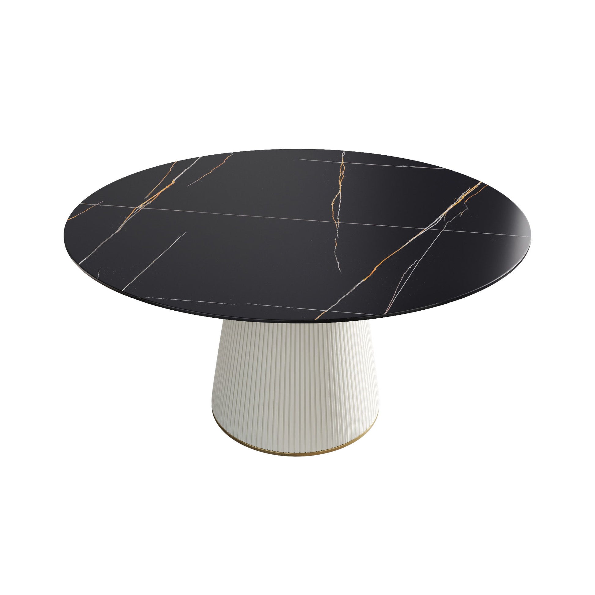 Modern Artificial Stone Round Plywood Base Dining Table, Can Accommodate 8 People, (Not Including Chairs) - Black / Beige Home Essentials