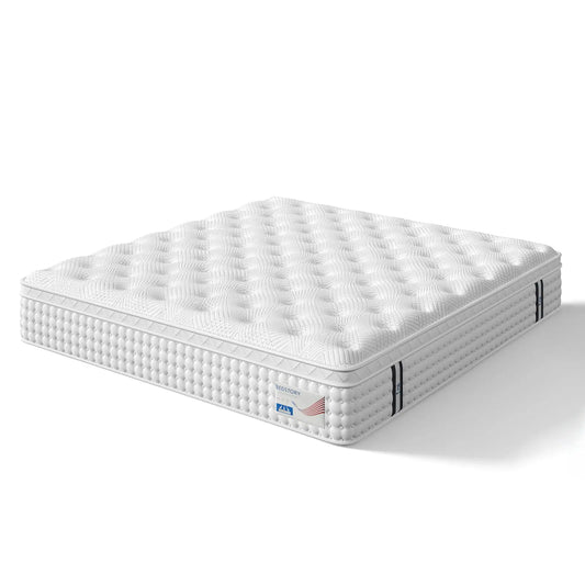 12" King Hybrid Mattress, Memory Foam & Pocket Spring Bed, Medium Firm Comfort, Spine Support, Quiet & Breathable - White Somnus Mattress USA