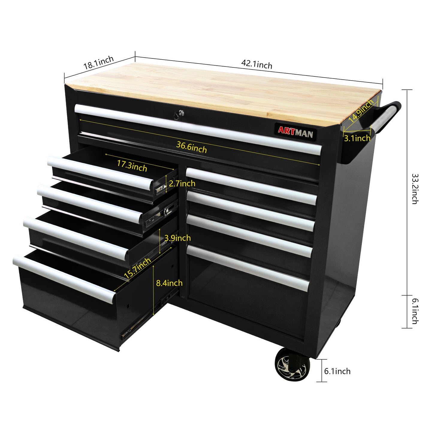 9 Drawer Multifunctional Steel Tool Cart With Wheels And Wooden Top Daily Nest