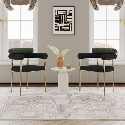 Dining Chairs (Set of 2), Mid-Century Modern Dining Chairs, Kitchen Dining Room Chairs, Round Boucle Backrest Sherpa Dining Chair With Brushed Bronze Metal Legs Home Essentials