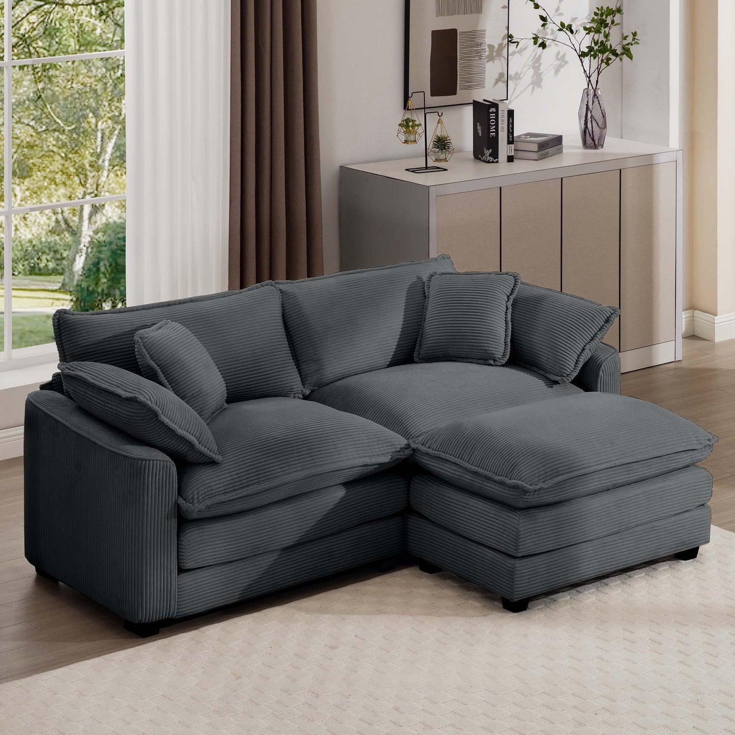 Modern Oversized Modular Cushion Sofa With Ottoman, Low Back, Deep Seating Sofa Set Home Essentials