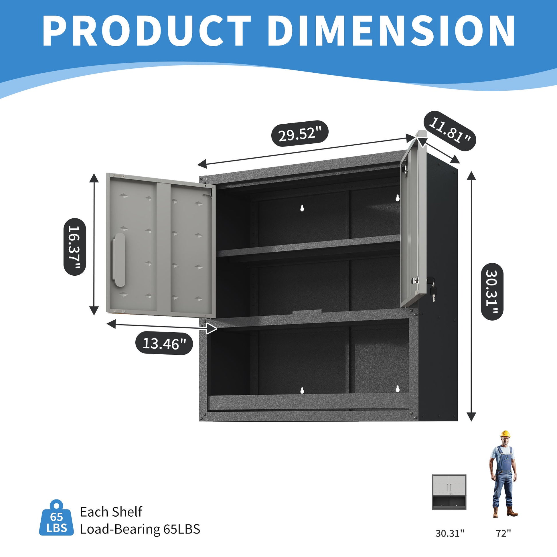 Metal Wall Mounted Tool Storage Cabinet With Locking Door, 1 Shelf & 1 Drawer Daily Nest