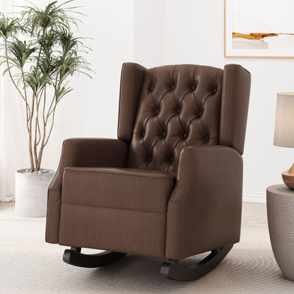 Amedou - Contemporary Tufted Wingback Rocking Chair - Dark Brown Noble House