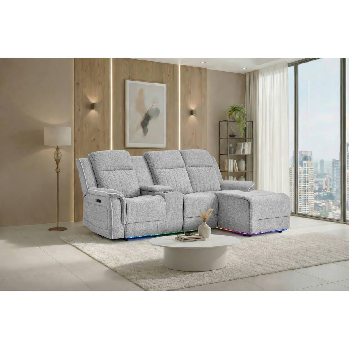 Ian - Power Reclining Chaise With LED Lighting, Pushback Design - Gray Global Furniture USA