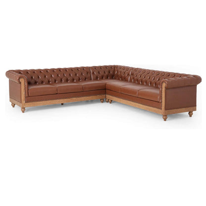 Comfy Large Sectional Sofa With Wooden Legs, Retro Style For Living Room