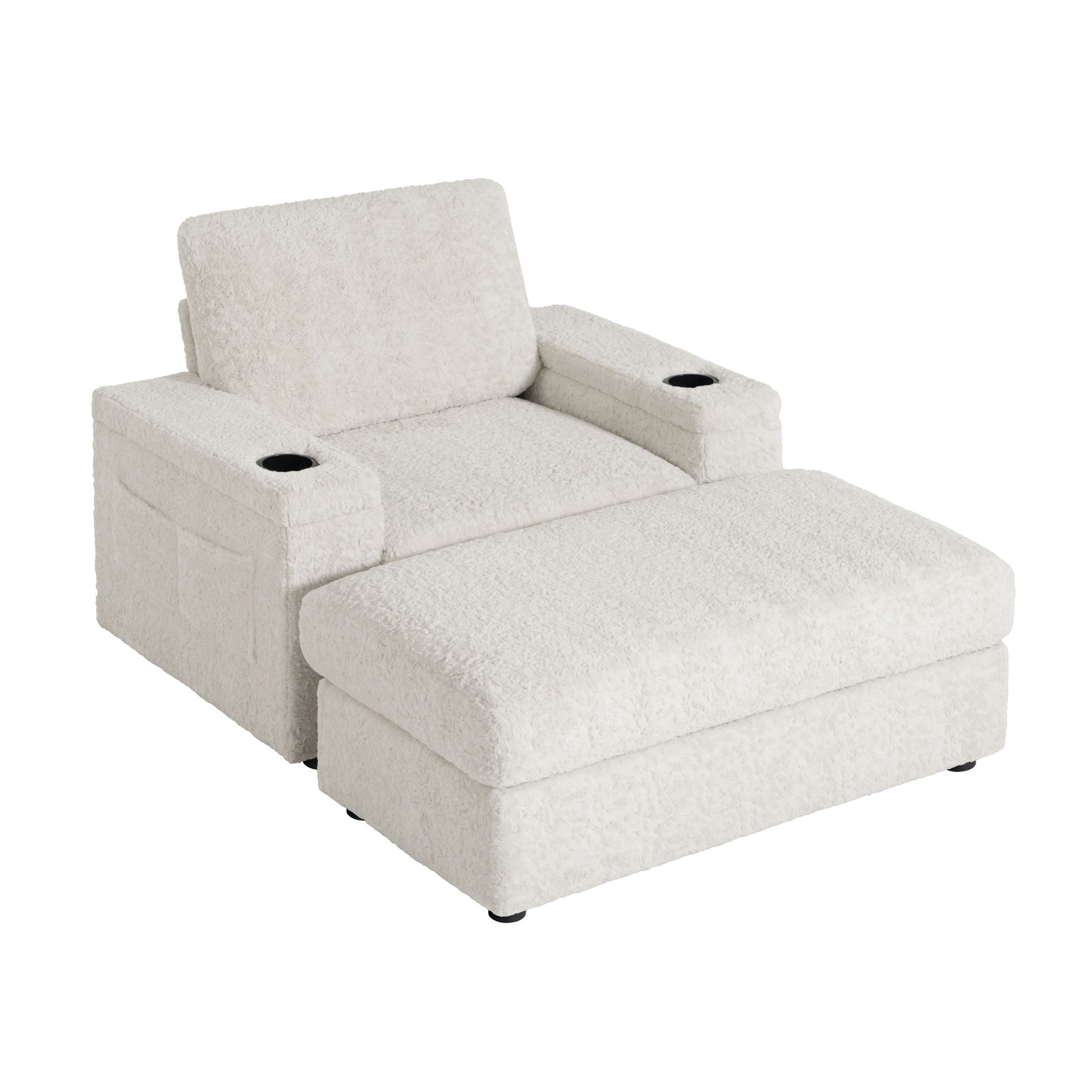 Oversized Chaise Lounge Indoor Rabbit Fur Sofa Bed With Storage Ottoman And Armrests Cup Holders With Deep Seat Luxe & Co.