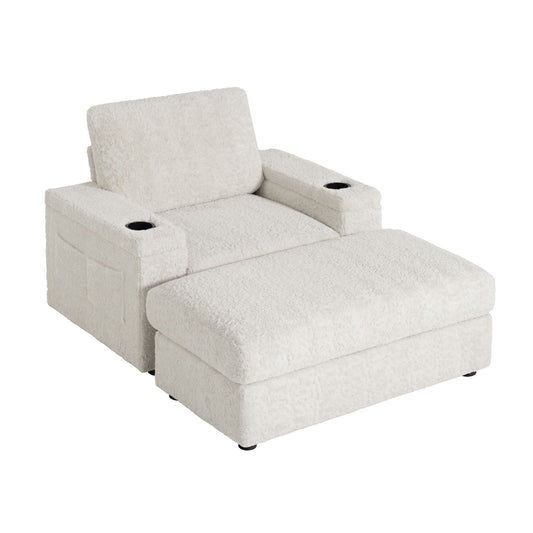 Oversized Chaise Lounge Indoor Rabbit Fur Sofa Bed With Storage Ottoman And Armrests Cup Holders With Deep Seat Luxe & Co.