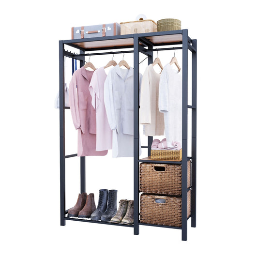 Garment Rack With Shelves, 2 Wicker Drawers, 4 Hooks, Organizer Daily Nest