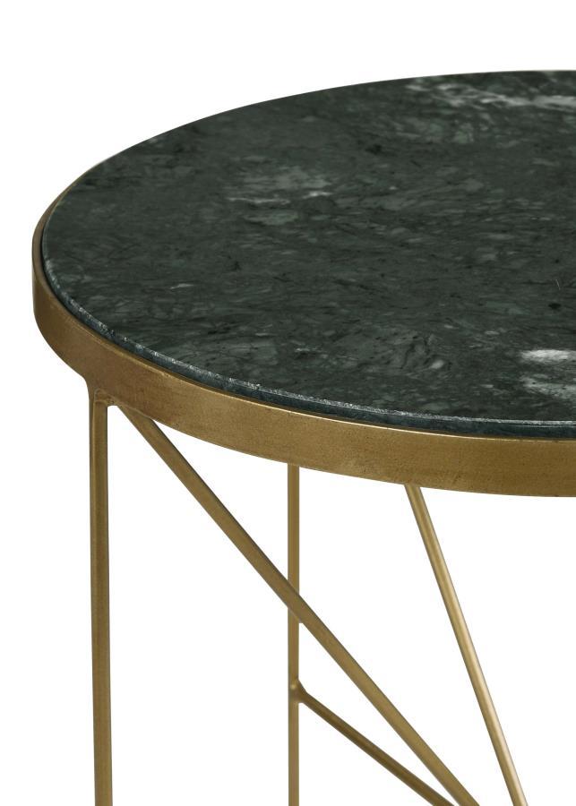 Eliska - Round Green Marble Top Accent Side Table - Antique Gold CoasterEssence