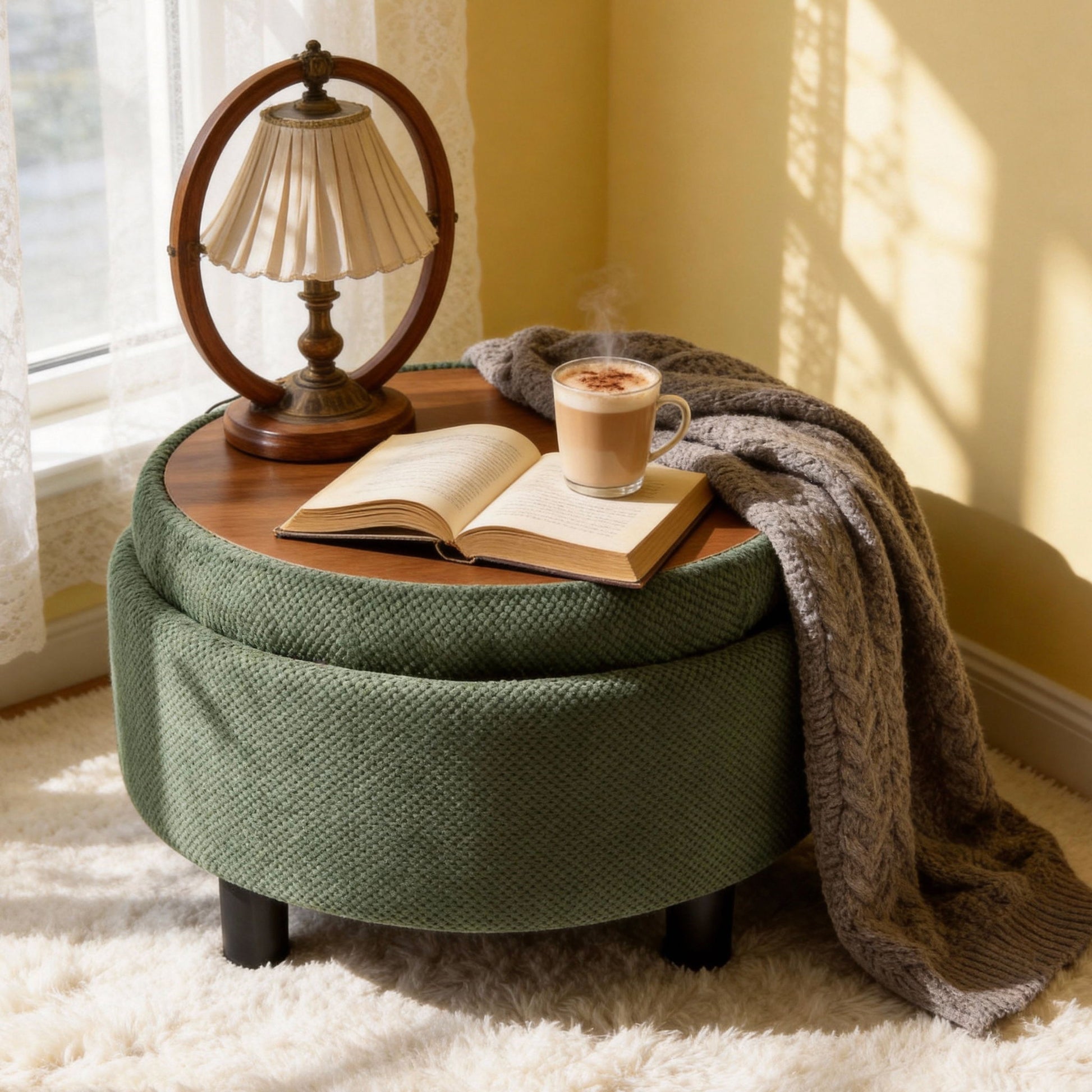 Storage Round Footstool Table Ottoman Home Essentials