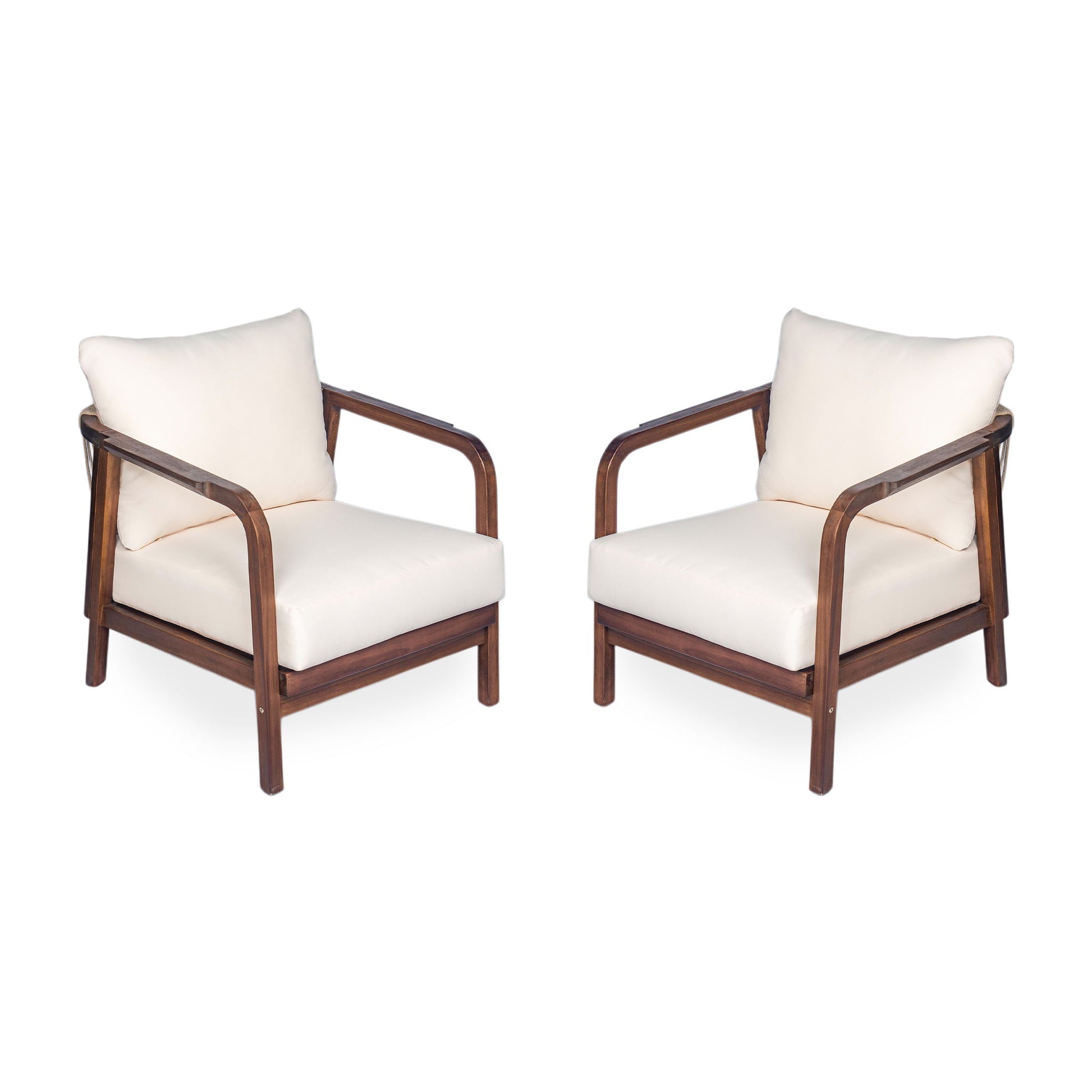 Outdoor Lounge Chair With Woven Backrest, Solid Wood Frame, Comfortable Cushions Noble House