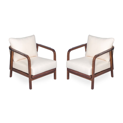 Outdoor Lounge Chair With Woven Backrest, Solid Wood Frame, Comfortable Cushions Noble House