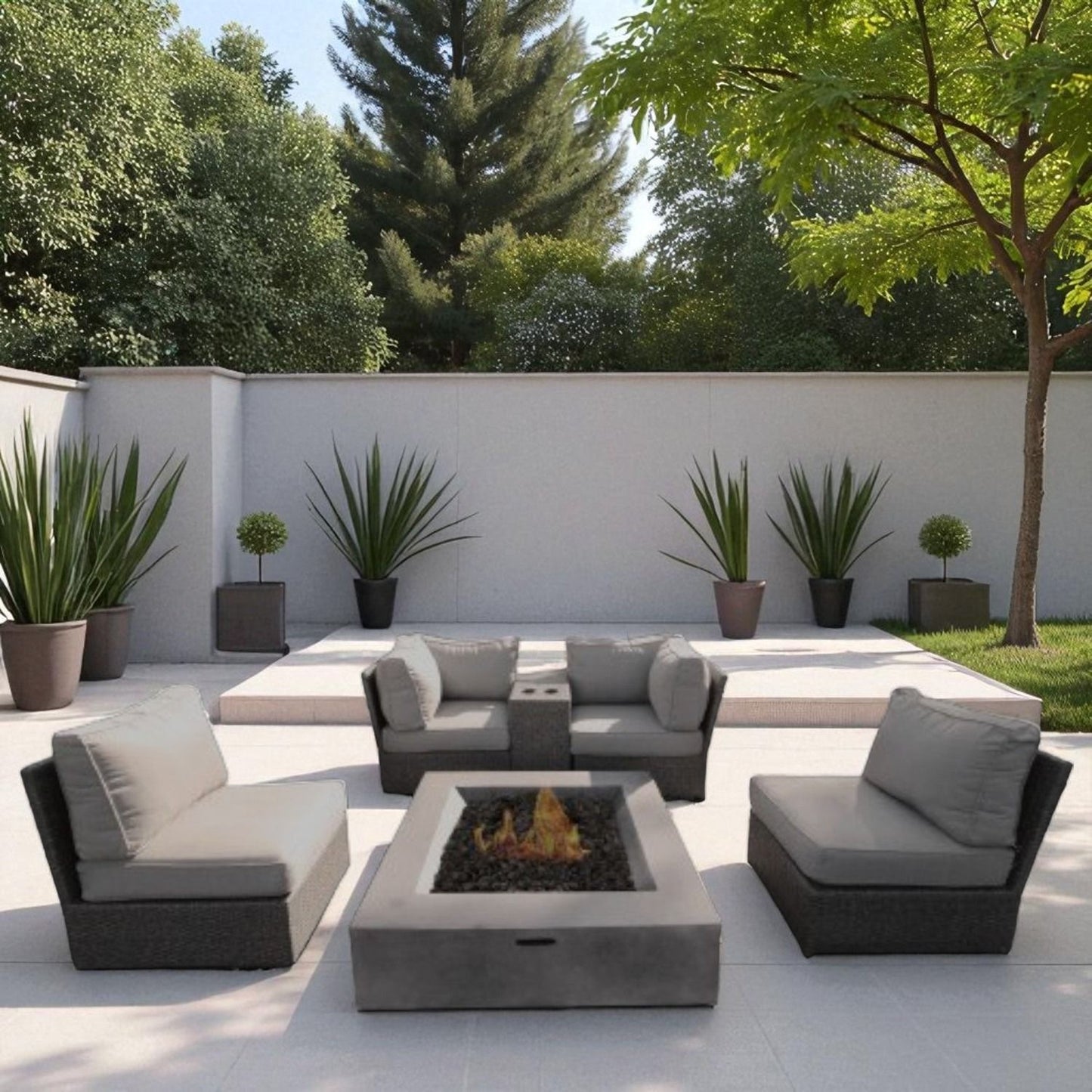 Contemporary Patio Seating Set With Fire Pit LSI Patio Furniture