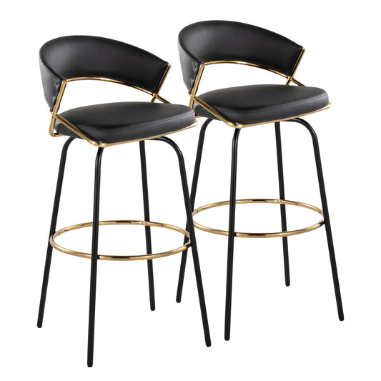 Jie - Fixed Height Contemporary Barstool With Swivel Round Footrest (Set of 2) Lumi Source