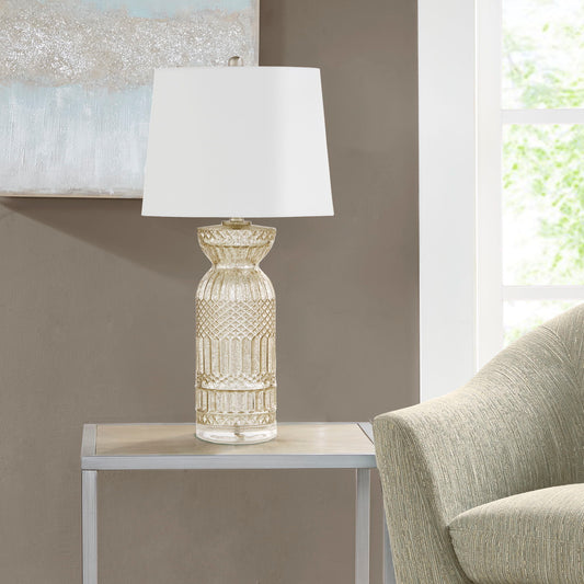 Luxuria - Textured Glass And Acrylic Base Table Lamp - Mercury