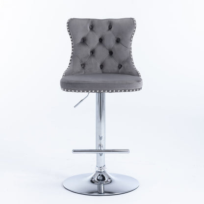 Swivel Velvet Barstools Adjusatble Seat Height From 25-33", Modern Upholstered Chrome Base Bar Stools With Backs Comfortable Tufted For Home Pub And Kitchen Island (Set of 2) Home Essentials