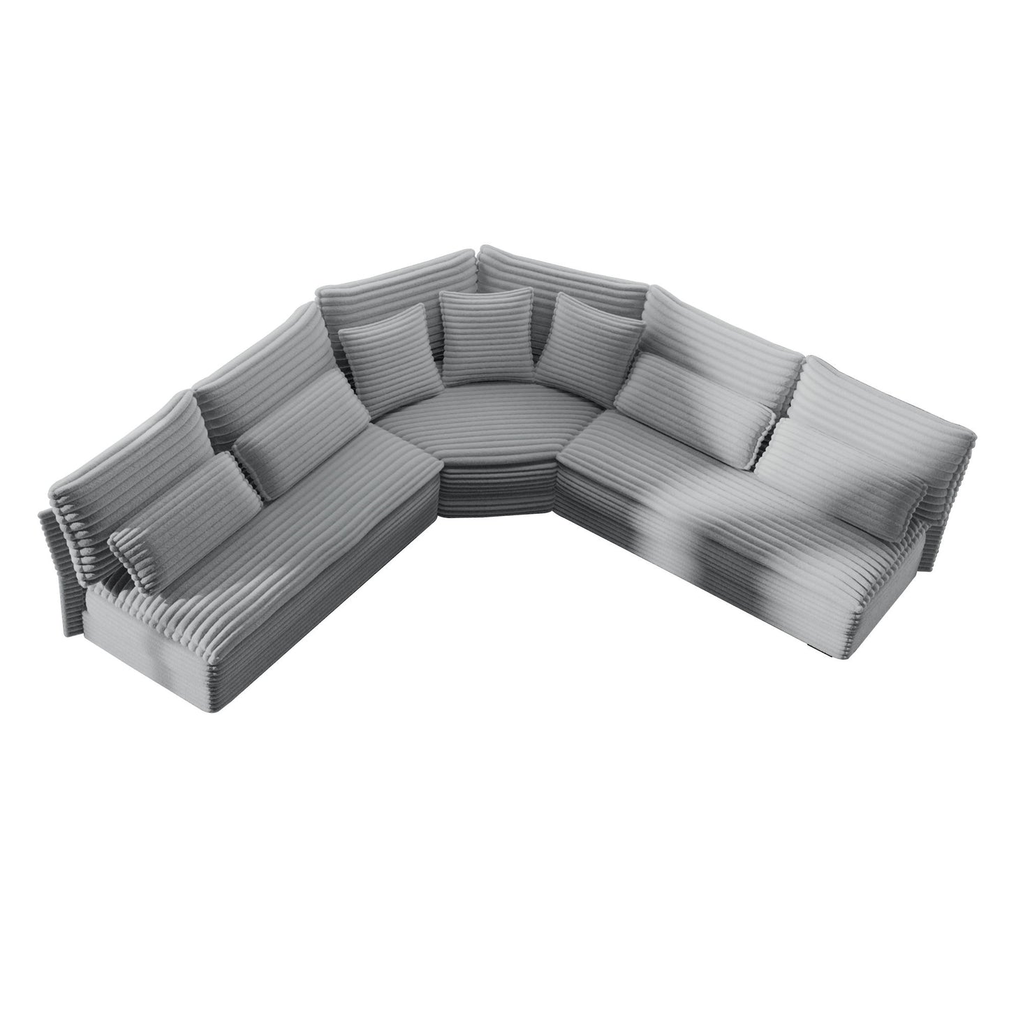 5 Seater L Shaped Sectional Sofa With Curved Corner, 7 Pillows