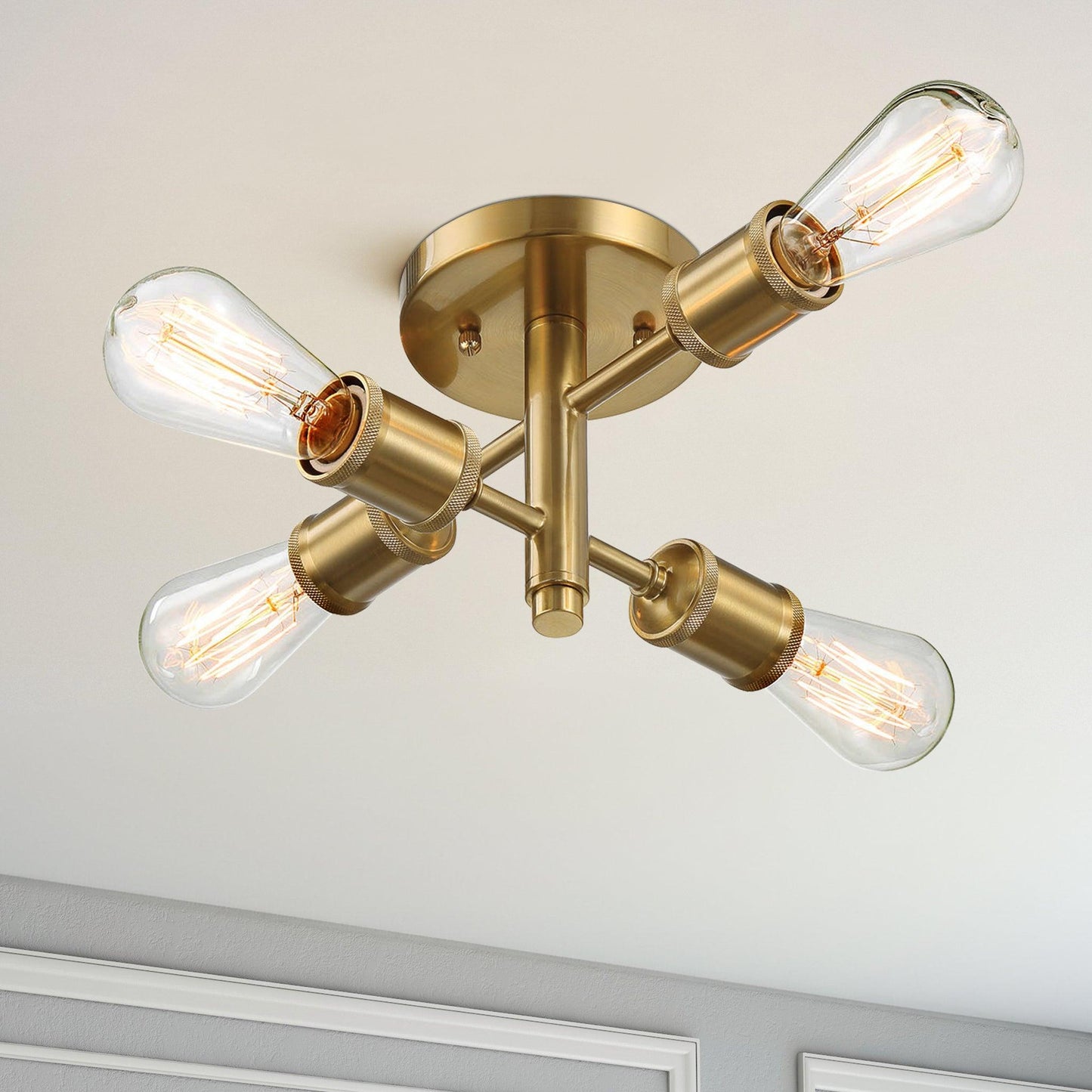 Ephemeral - 4 Lights Semi Flush Mount Retro Hallway Kitchen Bedroom Living Room Ceiling Pendant - Antique Brass / Clear / Gold Ashcroft Furniture