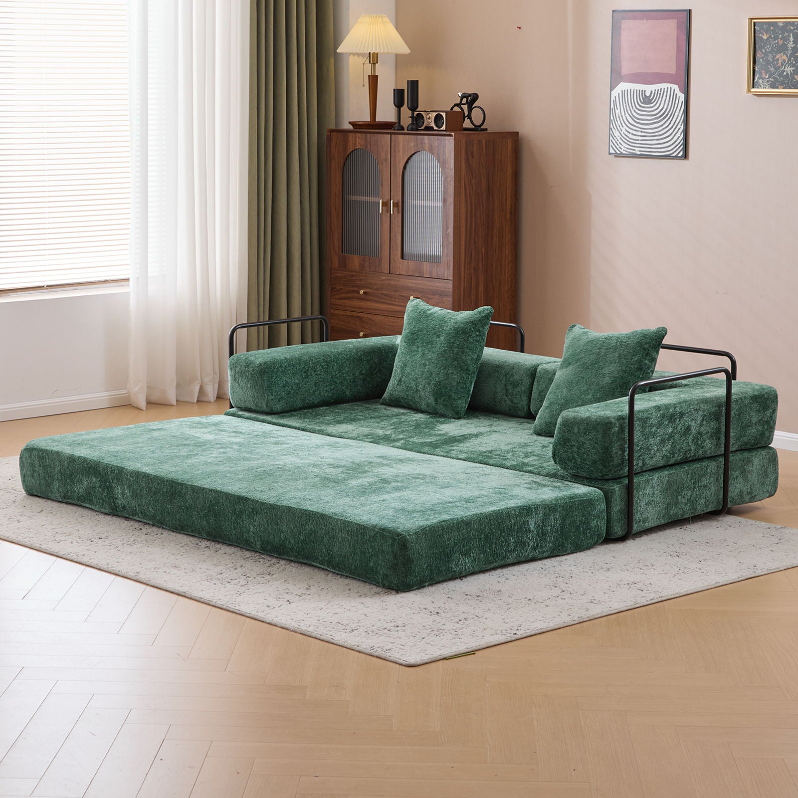 Convertible Floor Sofa Bed With Pillow Back Support Armrest Home Essentials