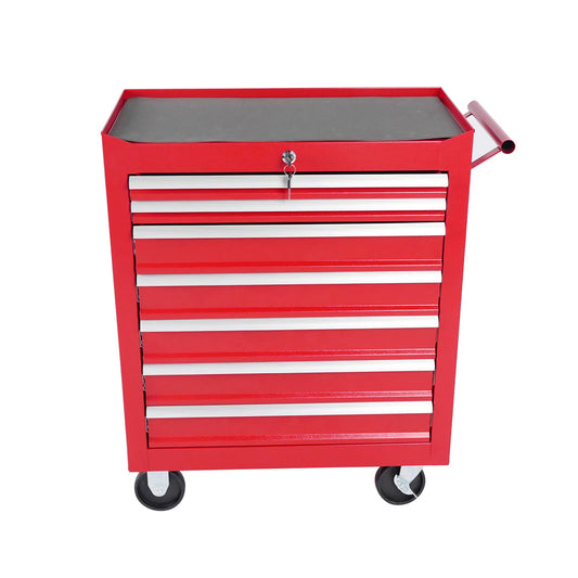 Red 7 Drawer Metal Rolling Tool Chest With Locking System And Wheels, Steel Construction - Red Daily Nest