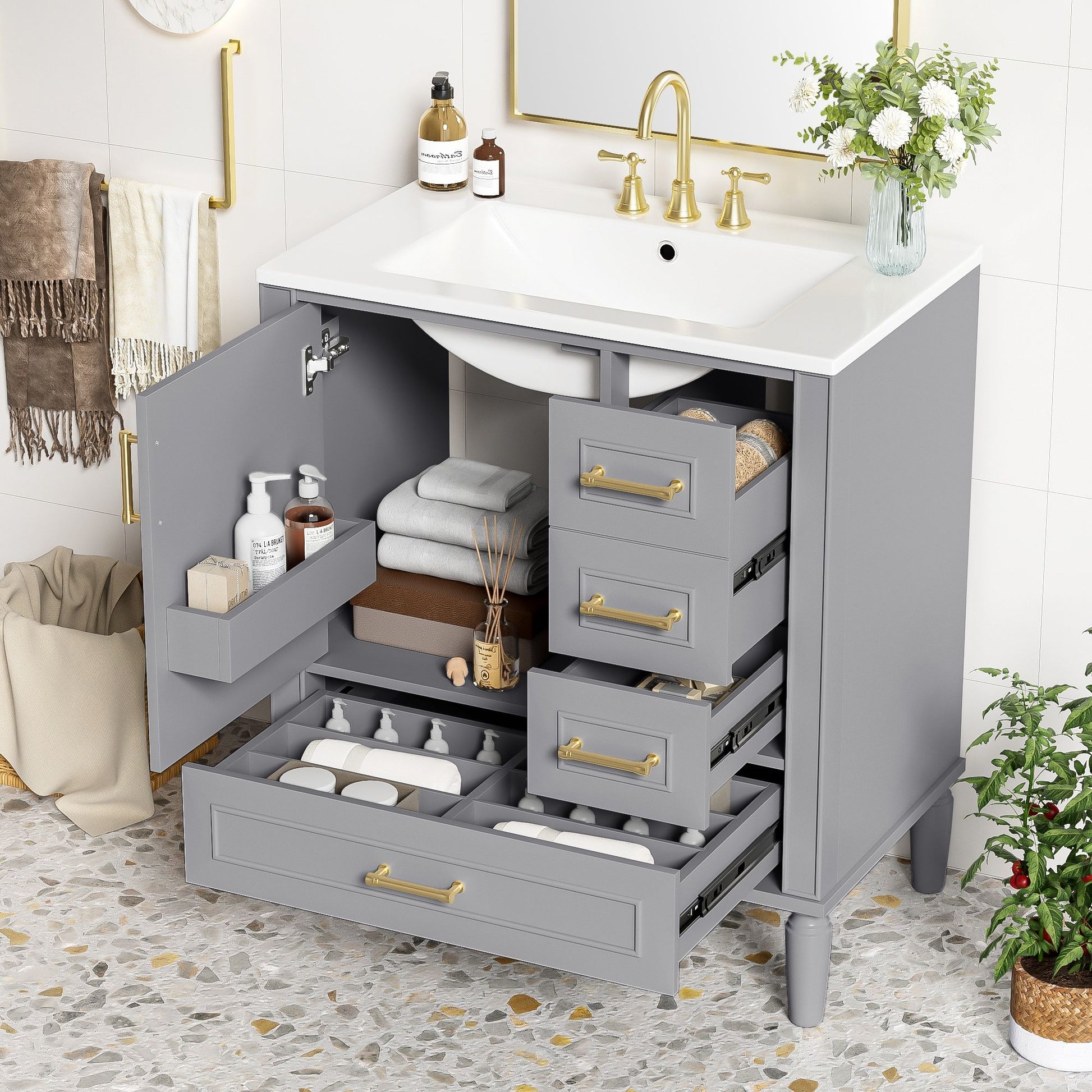 Traditional Bathroom Vanity Set With Soft Close Doors Hearth and Haven