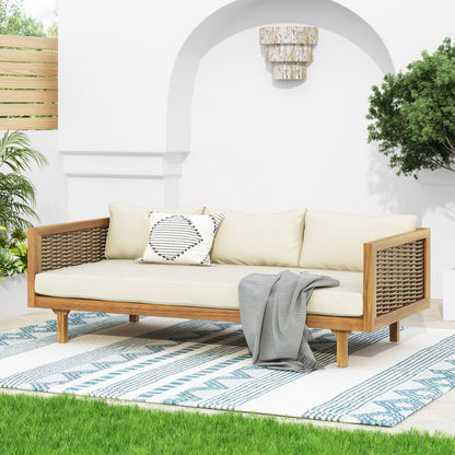 Claremont - 3 Seater Daybed Teak Acacia Wood Water Resistant Cushions Noble House