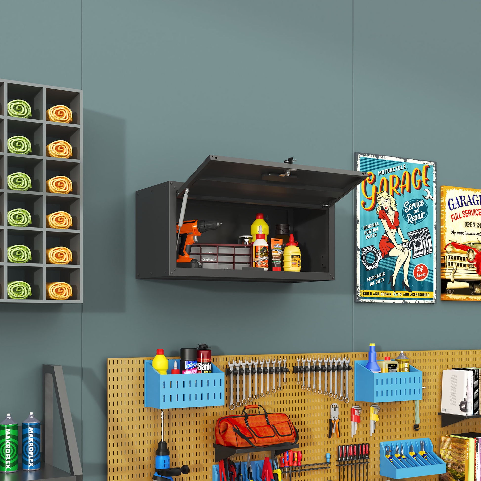 Heavy Duty, Metal Wall Mounted Tool Storage Cabinet Steel Metal Garage Storage Cabinet - Black / Gray Daily Nest