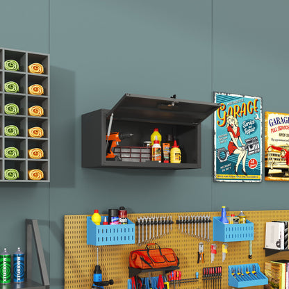 Heavy Duty, Metal Wall Mounted Tool Storage Cabinet Steel Metal Garage Storage Cabinet - Black / Gray Daily Nest