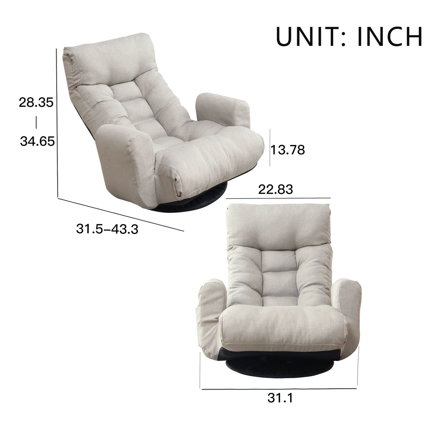 Modern With Metal Frame Swivel Game Lounge Chair With Adjustable Headrest And Waist Support, 360 Degree Rotatable Leisure Chair For Living Room - Gray Home Essentials