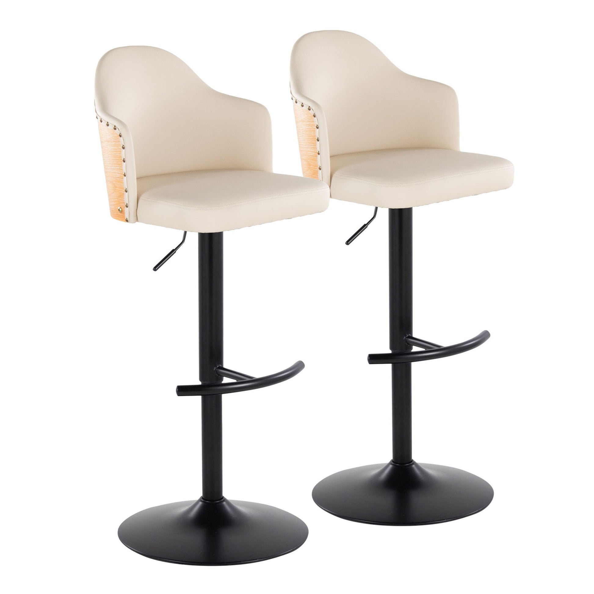 Ahoy - Contemporary Adjustable Barstool, Swivel With Rounded T Footrest (Set of 2) Lumi Source