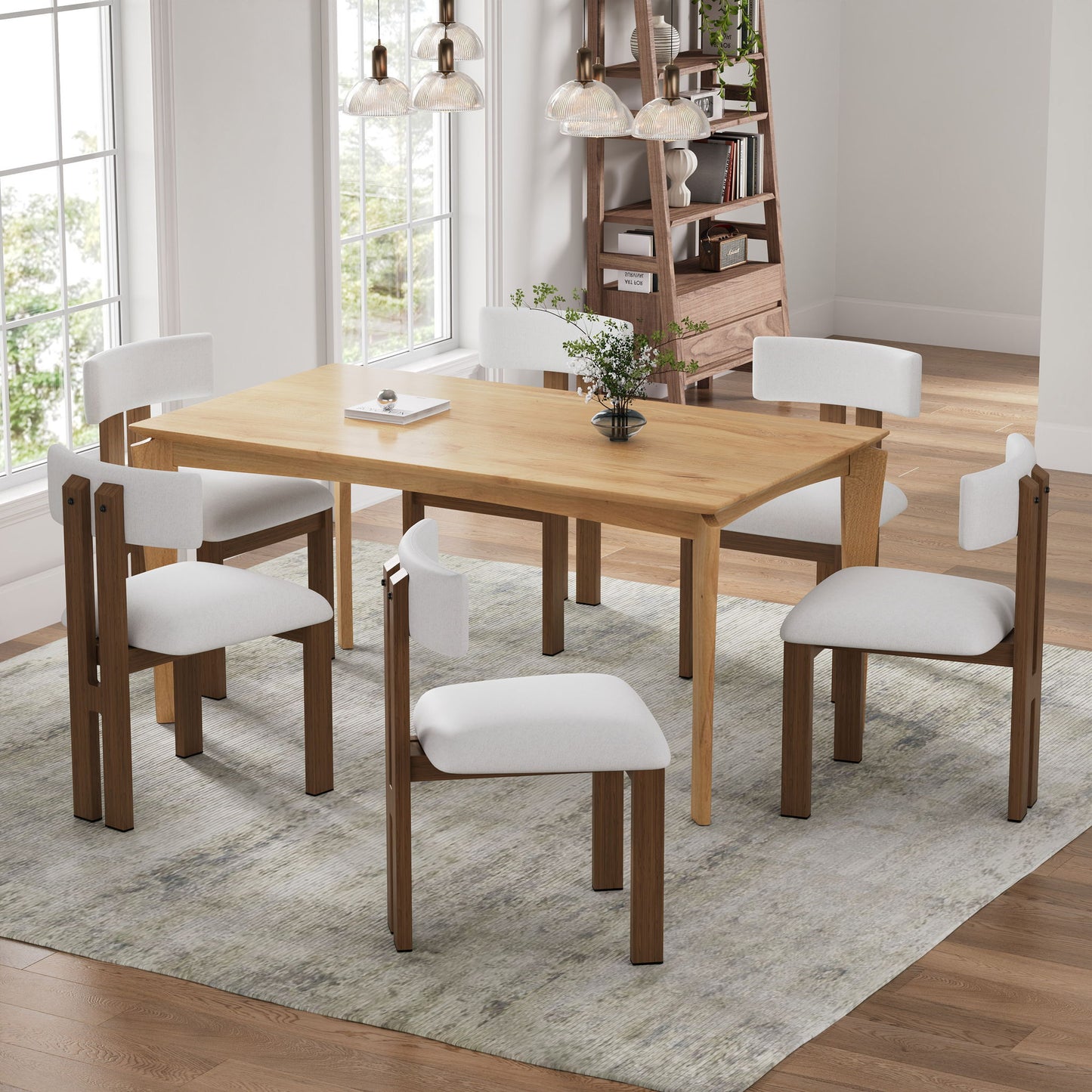 7 Piece Dining Set With Upholstered Armless Chairs And Table Noble House