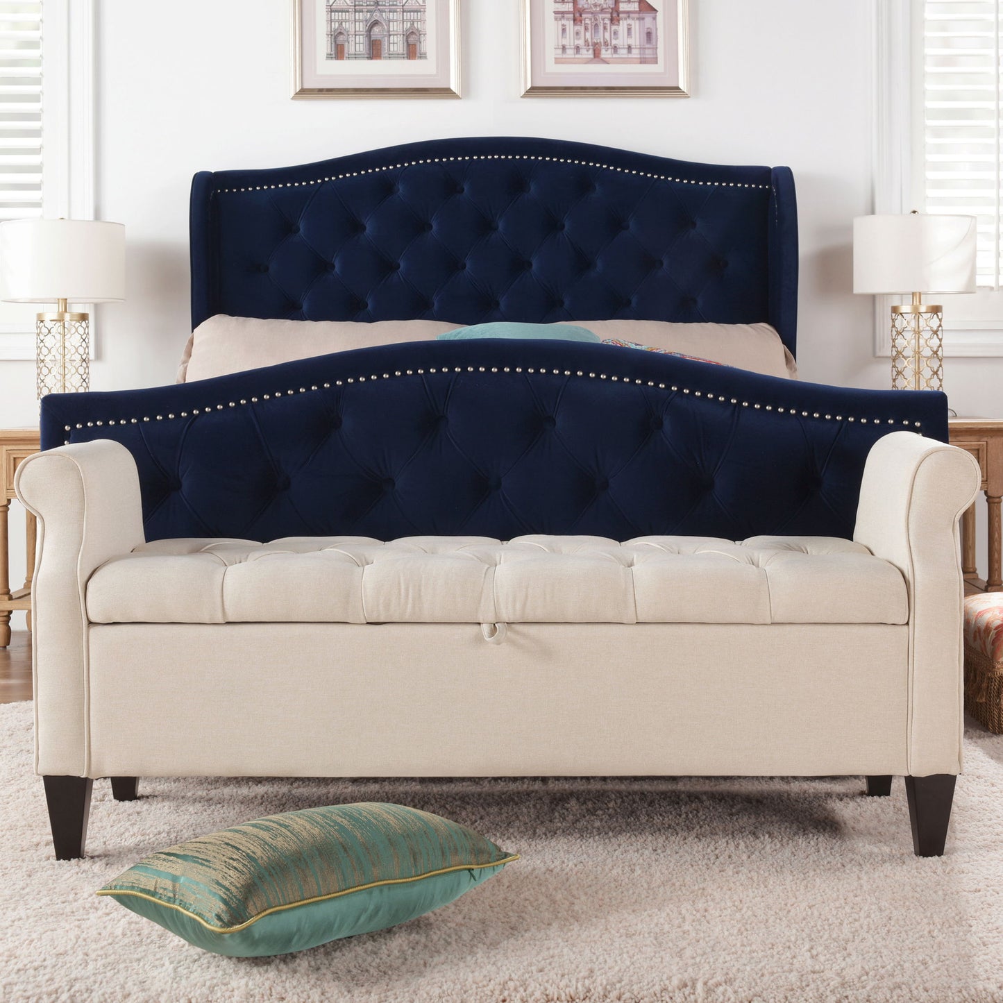 Jacqueline - Tufted Roll Arm Storage Bench Jennifer Taylor Home