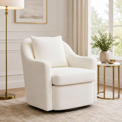 Upholstered Barrel Lounge Chair With Soft Cushioned Seat And Frame - White Home Essentials