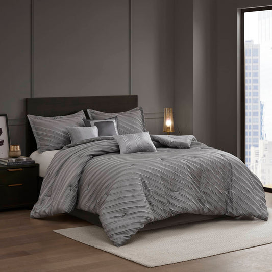 Riva - 7 Piece California King Comforter Set - Gray Madison Park