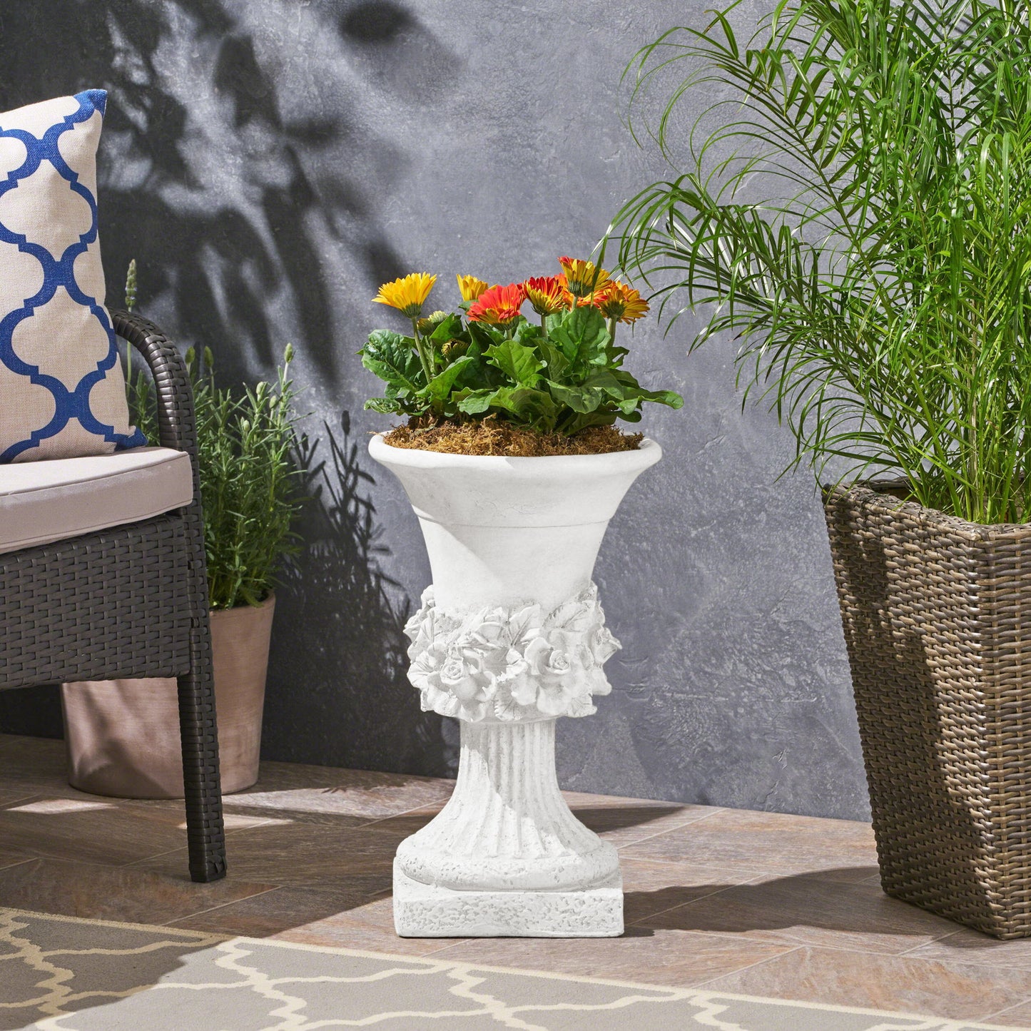 Garden Durable Urn Planter - Antique White Noble House