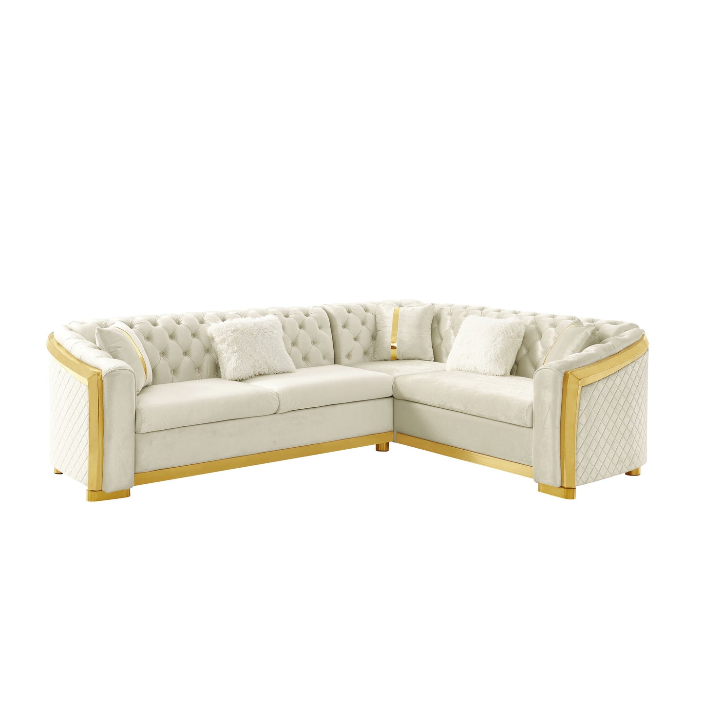 L Shaped Chesterfield Sectional Sofa With Stainless Steel Accents Home Essentials