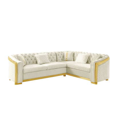 L Shaped Chesterfield Sectional Sofa With Stainless Steel Accents Home Essentials